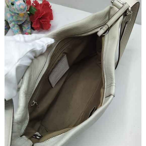 Coach Ivory Pebbled Leather Zipper Closure Crossbody Bag - Picture 9 of 16
